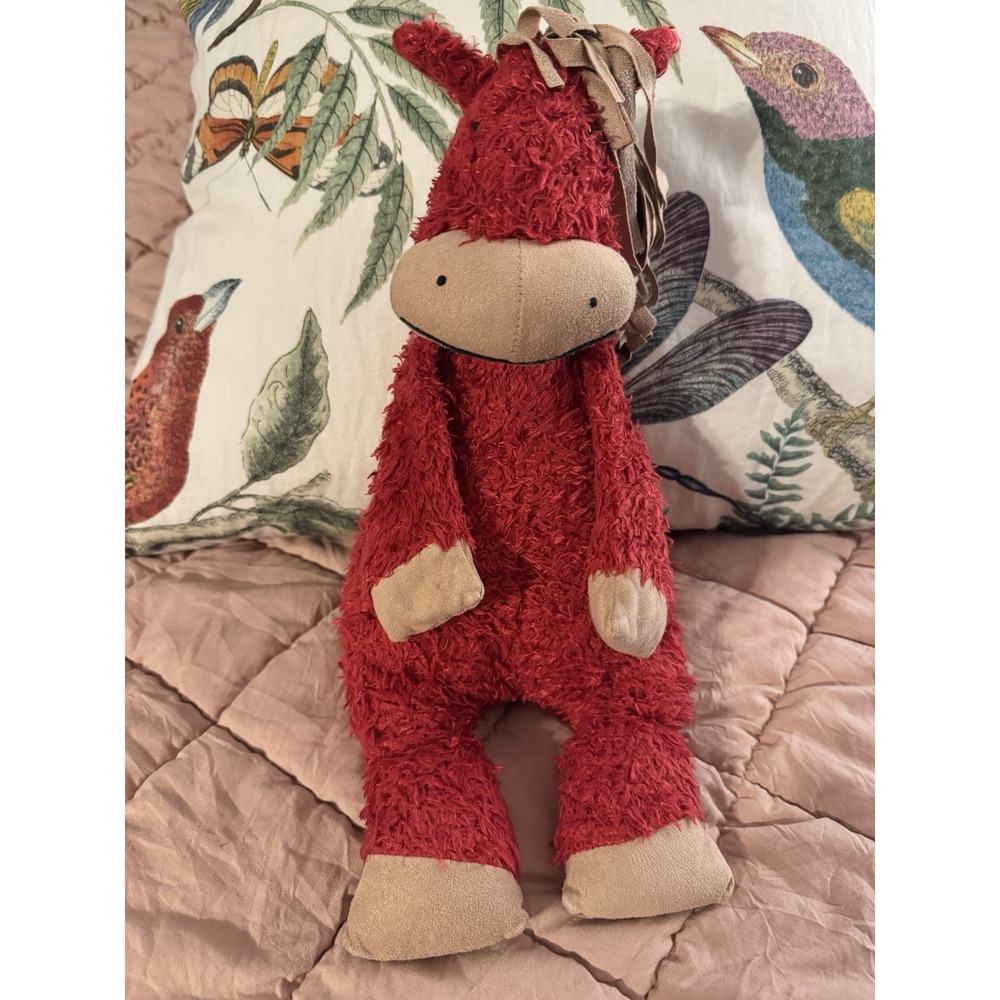 Jellycat Medium Bunglie Horse Red Plush Stuffed Animal Brown Mane